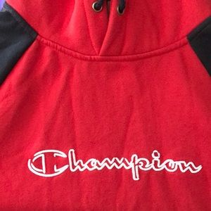 Red and dark navy blue champion hoodie